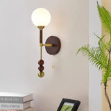 Applique murale vintage globe en verre & bois | Luminaire au charme rétro chic Marron / Blanc froid