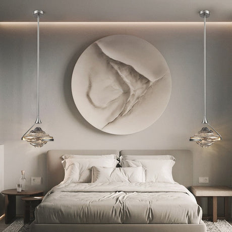 Lustre suspendu cristal ondulé en métal doré ou argenté