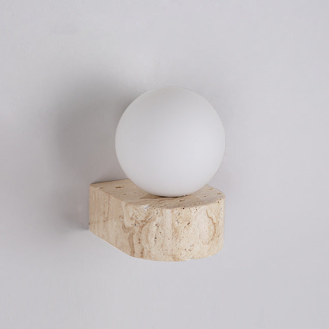 Applique murale globe et pierre naturelle | Luminaire minimaliste au charme brut