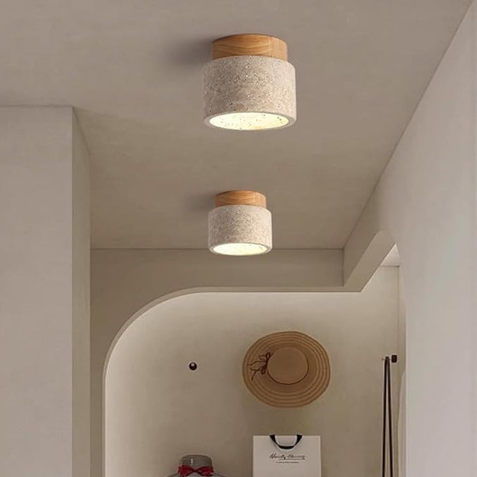Spot plafond en travertin & bois | Élégance minérale naturelle