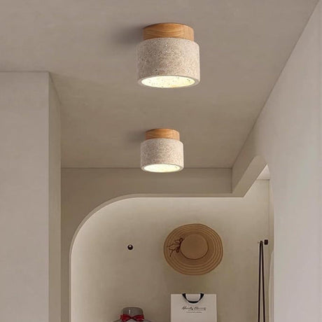 Spot plafond en travertin & bois | Élégance minérale naturelle