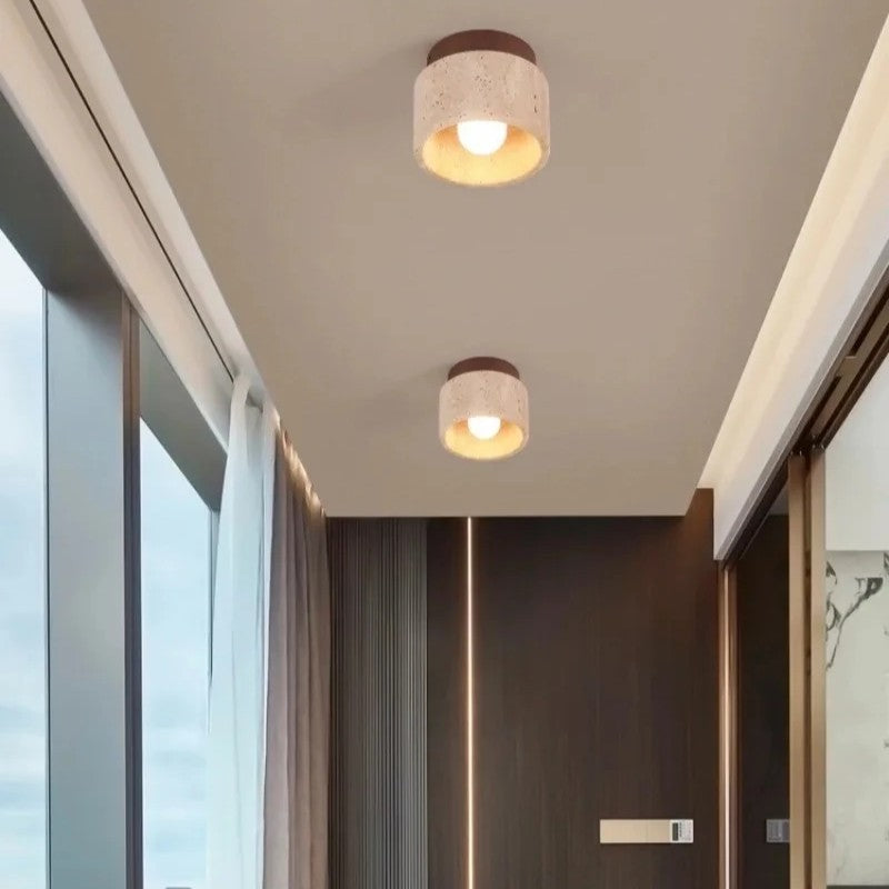 Spot plafond en travertin & bois | Élégance minérale naturelle