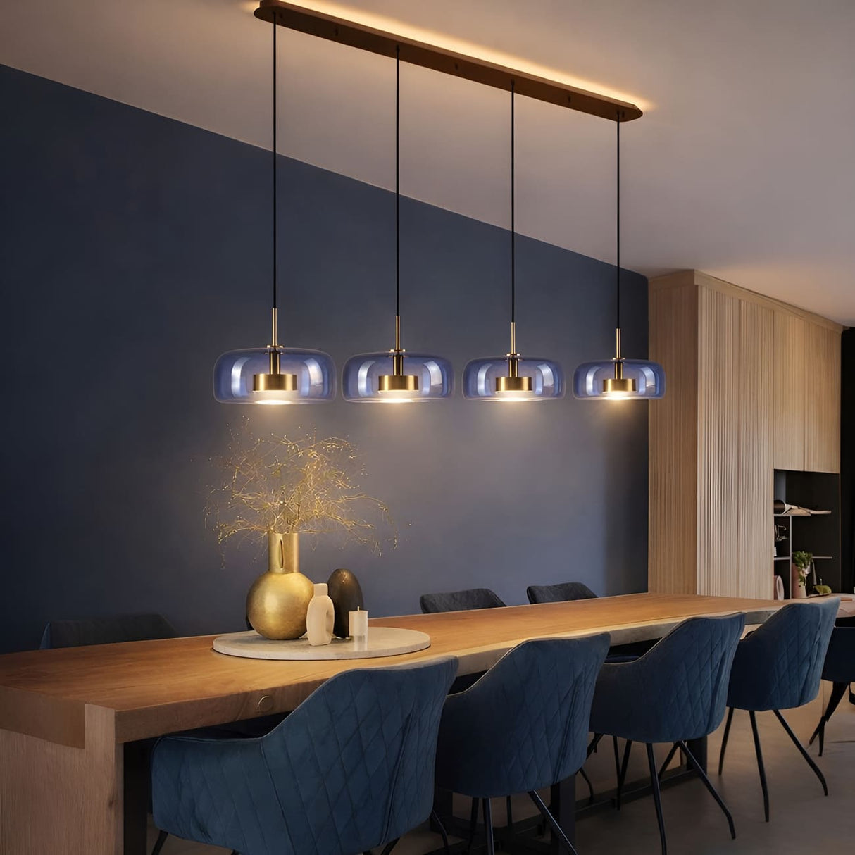 Suspension bleue , lustre bleu salle à manger design