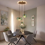 Lustre et suspension vert amande en verre soufflé
