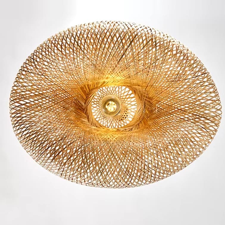 Suspension design en rotin tressé | Forme organique et chaleureuse