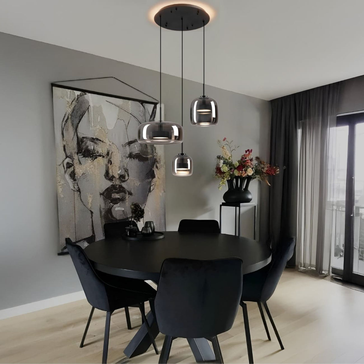 suspension design en verre noir