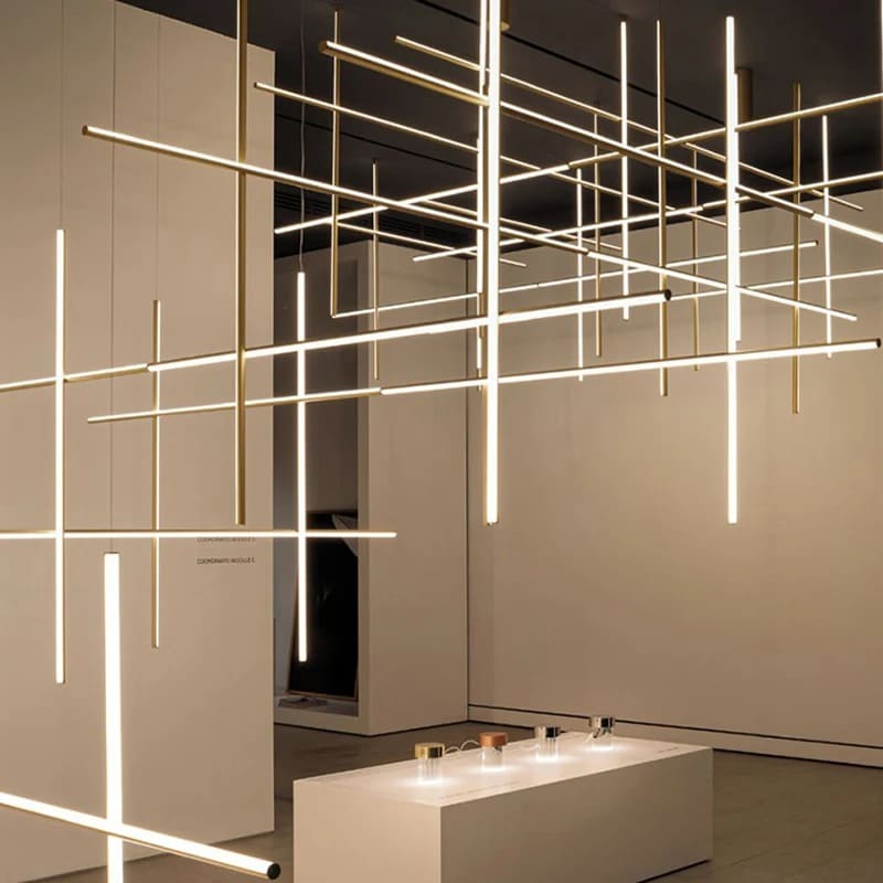Suspension géométrique LED contemporaine | Tubes personnalisables