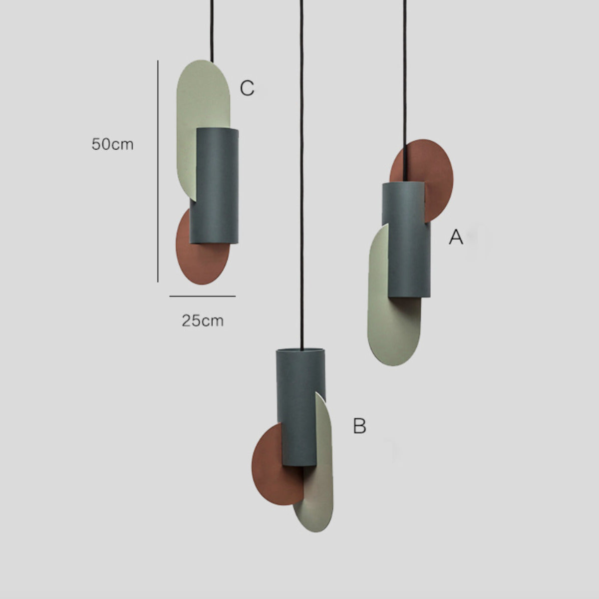 Suspension géométrique tricolore au design sculptural