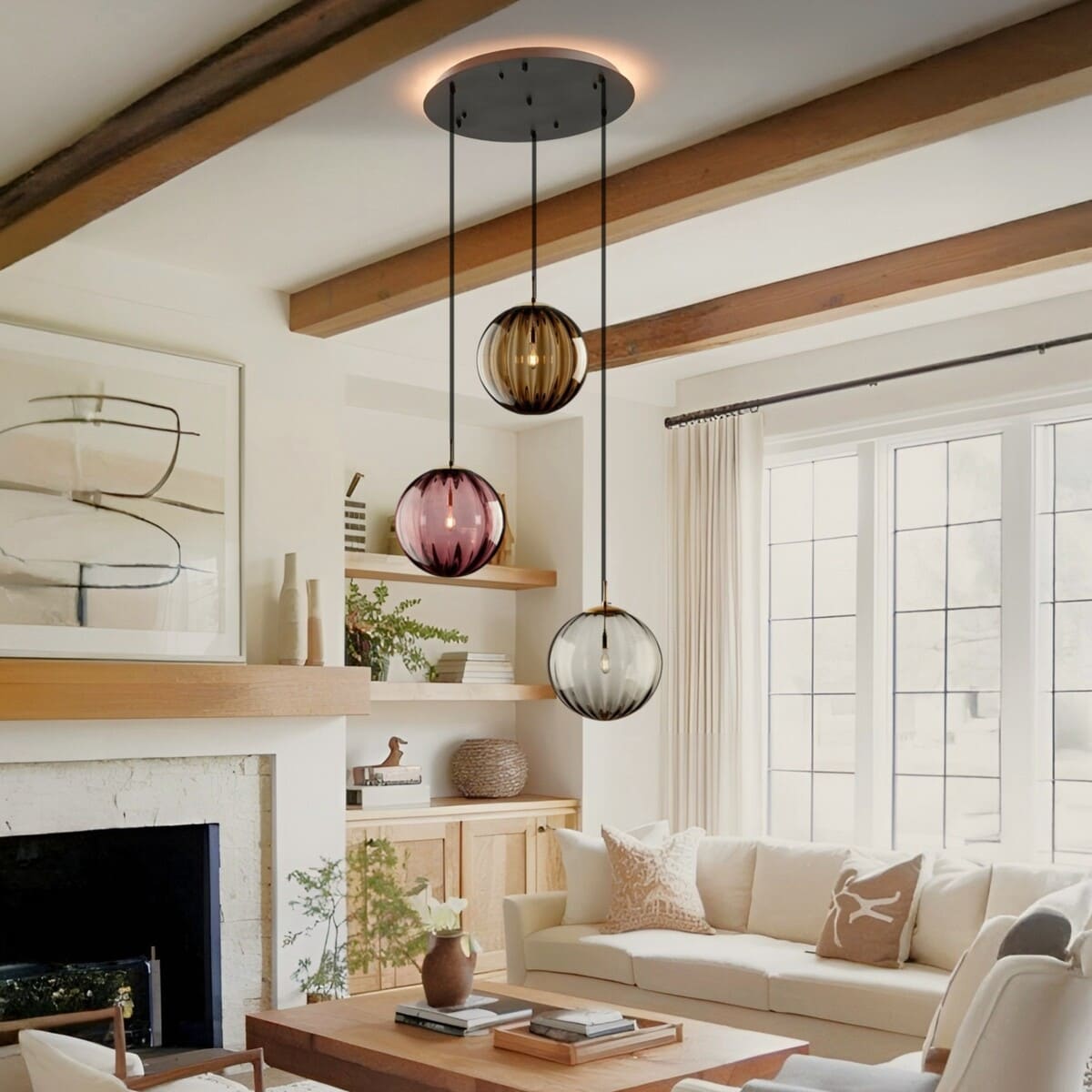 Suspension globe en verre nervuré | Éclat rétro & charme coloré