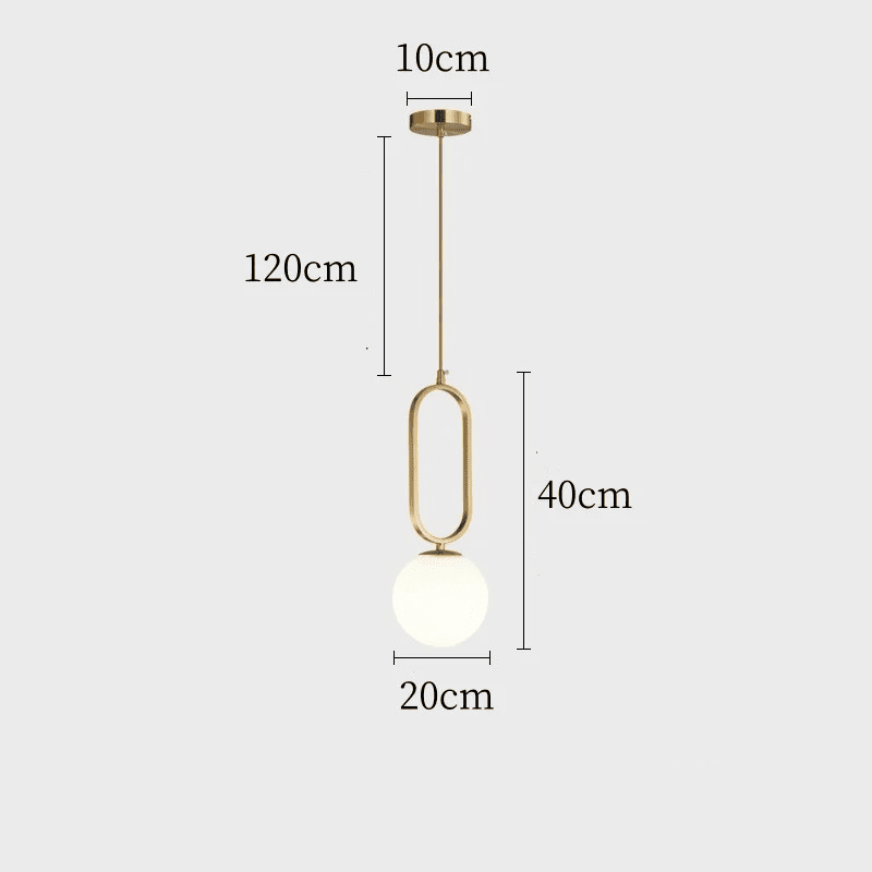 Suspension noir ou doré & boule en verre dépoli 20 cm | Or / Anse / Blanc chaud