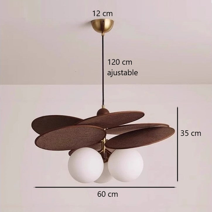 Suspension pétales en tissu & boule en verre