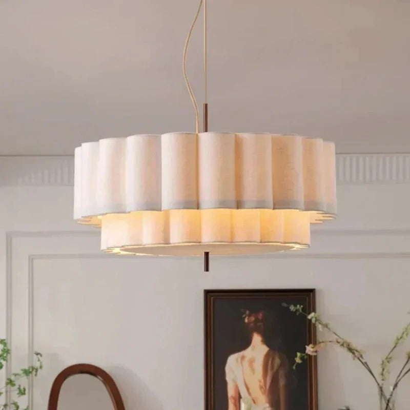 Suspension ronde en tissu plissé Japandi au design minimaliste