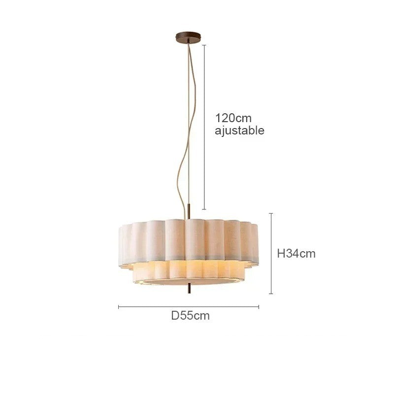 Suspension ronde en tissu plissé Japandi au design minimaliste 55 cm / Blanc froid