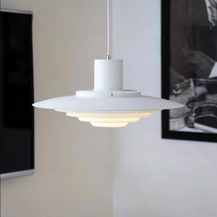 Suspension soucoupe style scandinave | Finition blanche ou argentée 38 cm / Blanc / Blanc froid