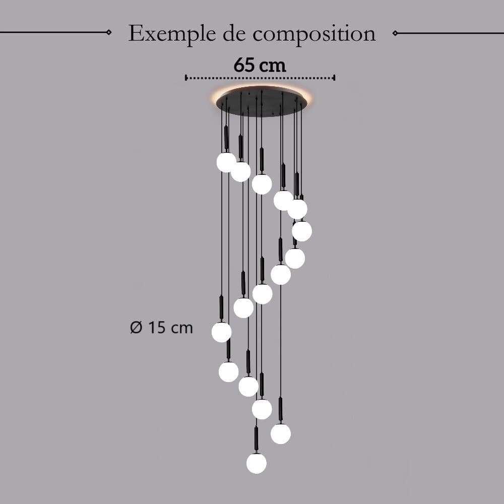 Suspension noir ou doré & boule en verre dépoli
