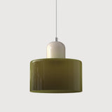 Suspension en verre coloré | Élégance rétro & touche pop Vert kaki / Blanc
