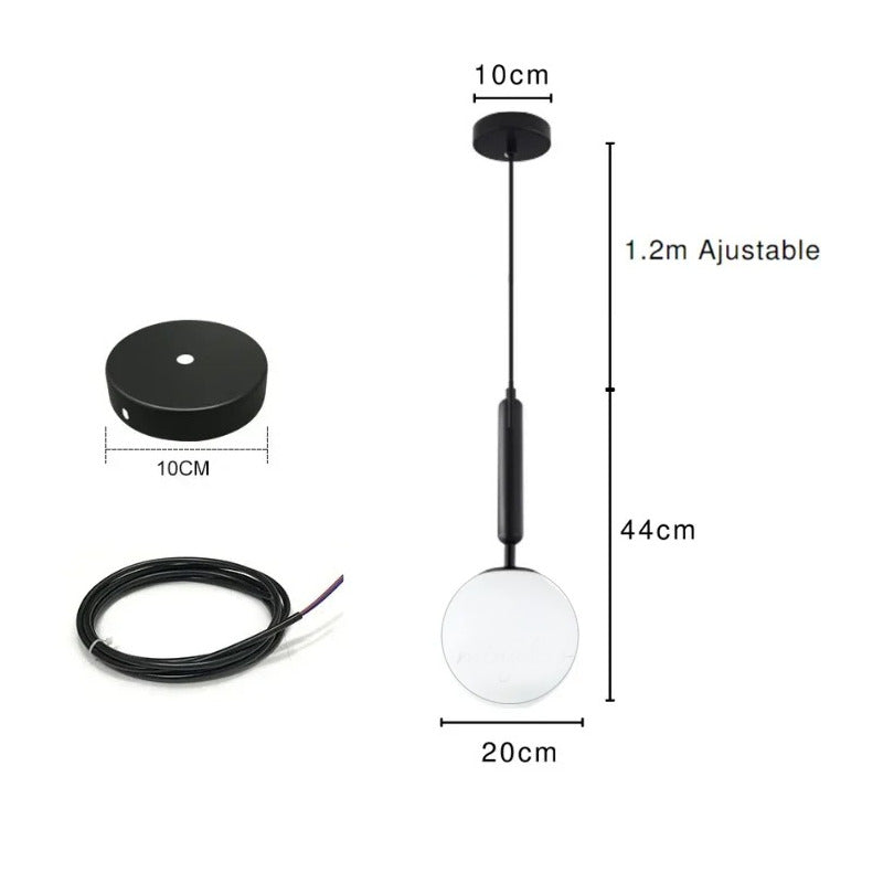 Suspension noir ou doré & boule en verre dépoli 20 cm | Noir / Tube / Blanc chaud
