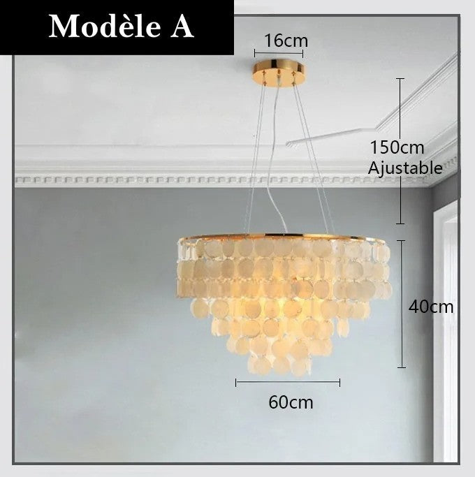 Lustre design en coquillages naturelles Modèle A | 60 cm / Argent