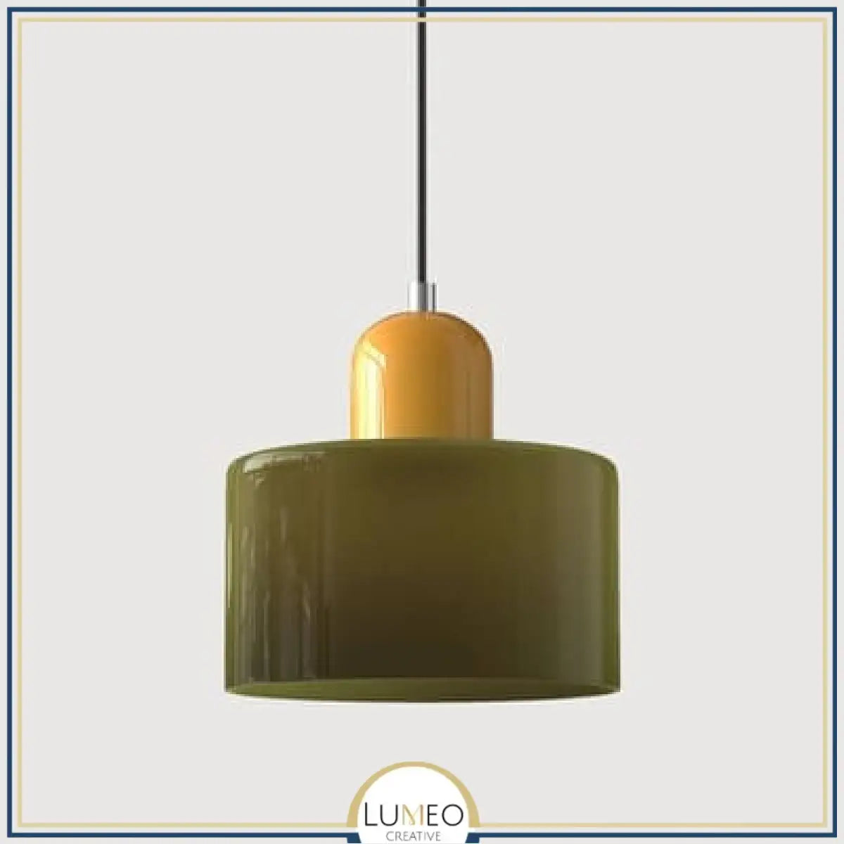 Abat jour | Suspension en verre coloré Élégance rétro & touche pop Vert kaki / Jaune / 1.5 m