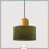 Abat jour | Suspension en verre coloré Élégance rétro & touche pop Vert kaki / Jaune / 1.5 m