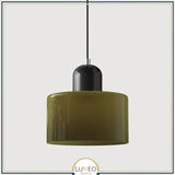Abat jour | Suspension en verre coloré Élégance rétro & touche pop Vert kaki / Noir / 1.5 m
