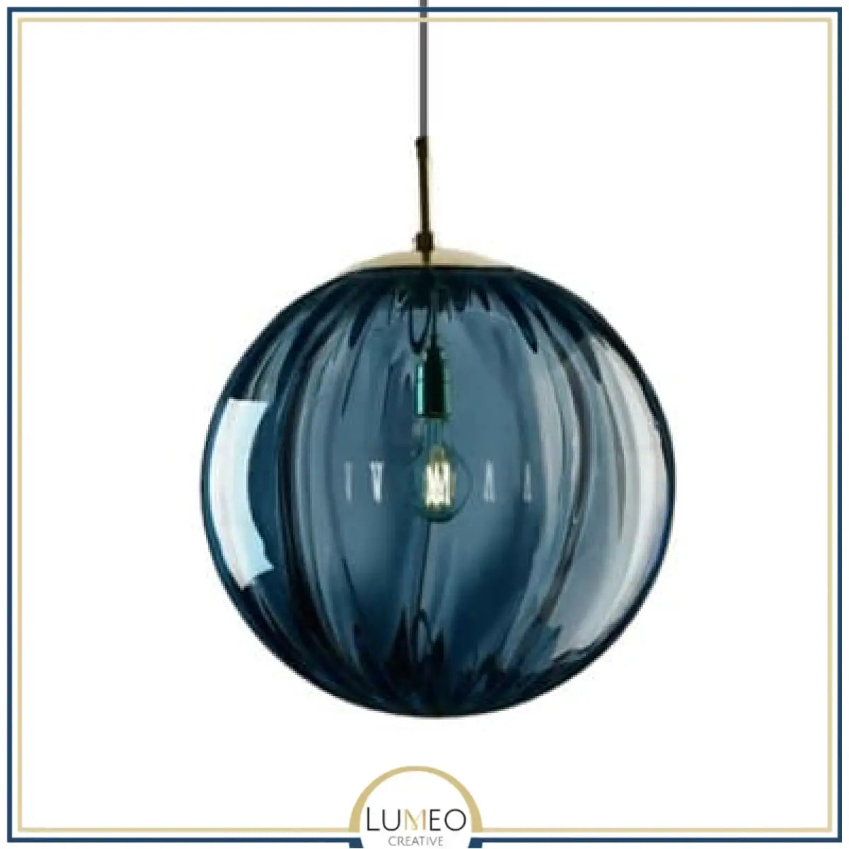Abat jour | Suspension globe en verre nervuré Éclat rétro & charme coloré 15 cm / Bleu / 1.5 m