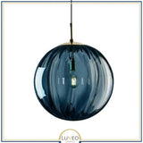 Abat jour | Suspension globe en verre nervuré Éclat rétro & charme coloré 15 cm / Bleu / 1.5 m