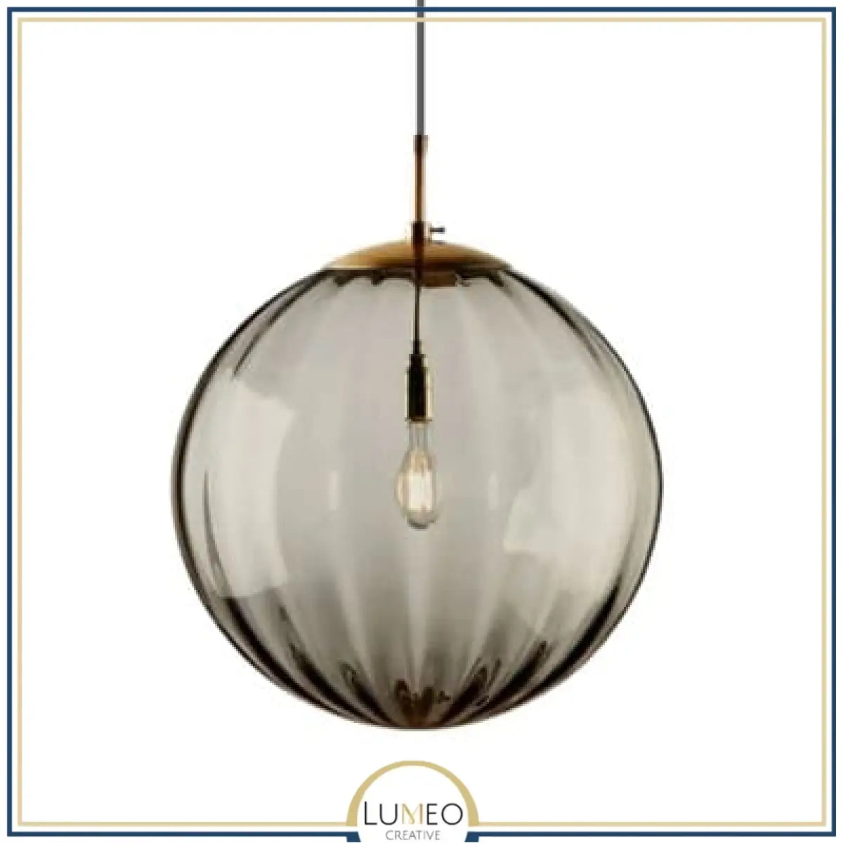 Abat jour | Suspension globe en verre nervuré Éclat rétro & charme coloré 15 cm / Gris / 1.5 m