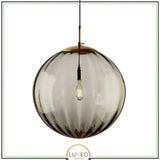 Abat jour | Suspension globe en verre nervuré Éclat rétro & charme coloré 15 cm / Gris / 1.5 m