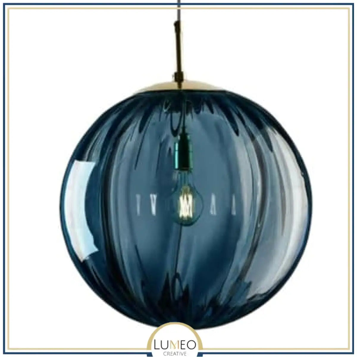 Abat jour | Suspension globe en verre nervuré Éclat rétro & charme coloré 20 cm / Bleu / 1.5 m