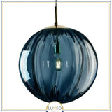 Abat jour | Suspension globe en verre nervuré Éclat rétro & charme coloré 20 cm / Bleu / 1.5 m
