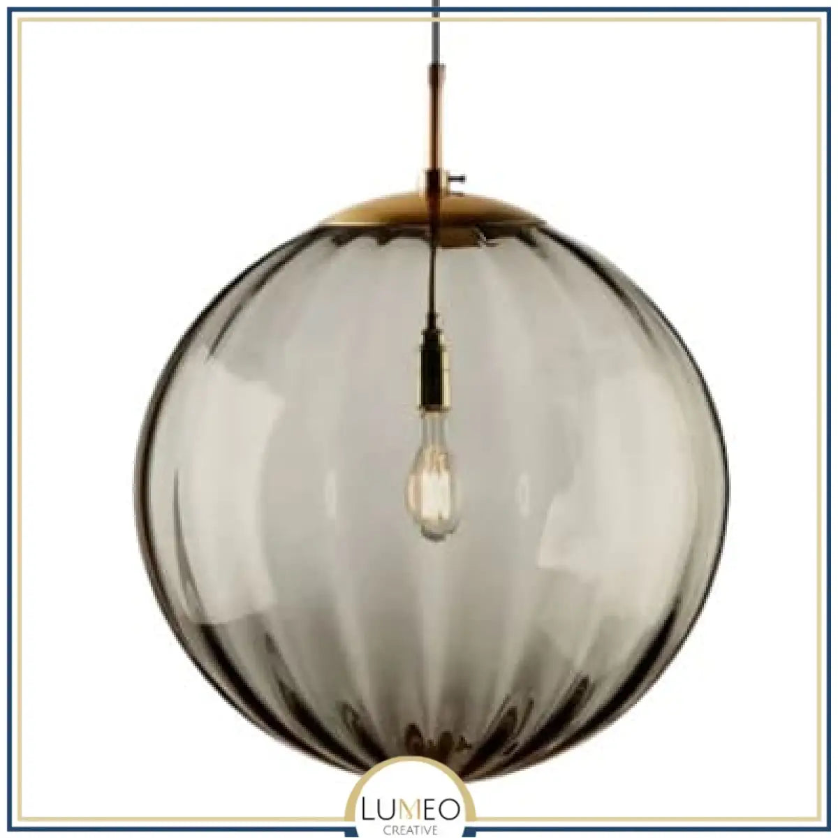 Abat jour | Suspension globe en verre nervuré Éclat rétro & charme coloré 20 cm / Gris / 1.5 m