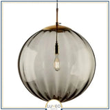 Abat jour | Suspension globe en verre nervuré Éclat rétro & charme coloré 20 cm / Gris / 1.5 m