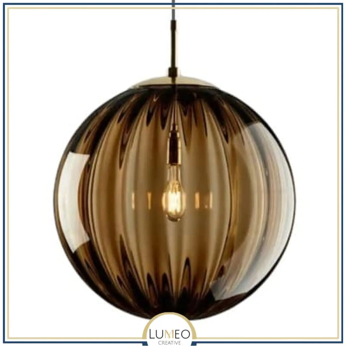 Abat jour | Suspension globe en verre nervuré Éclat rétro & charme coloré 20 cm / Marron / 1.5 m