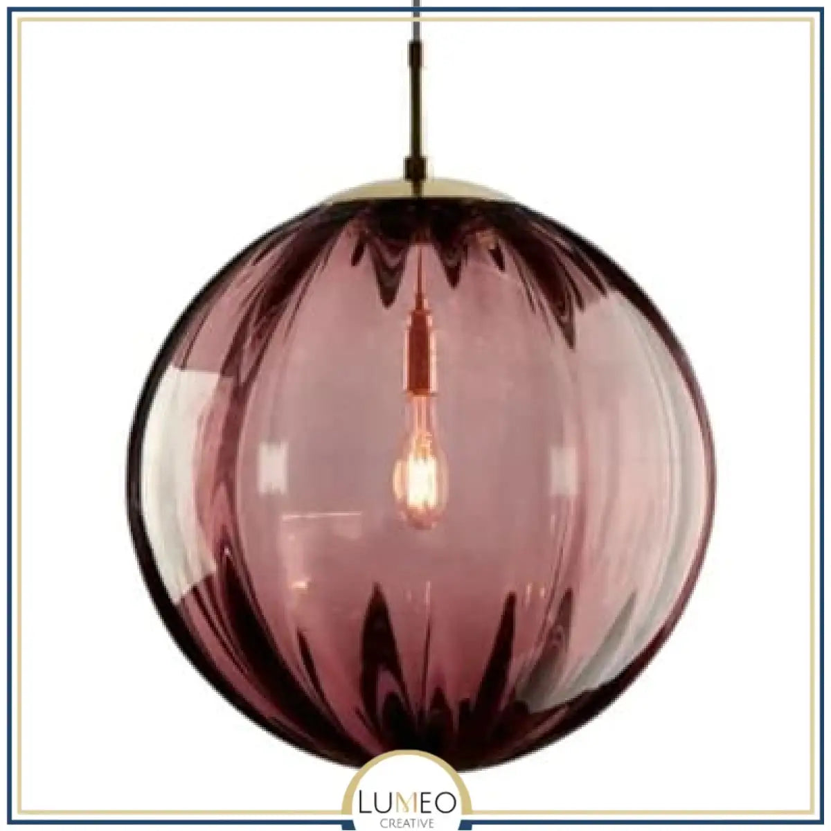 Abat jour | Suspension globe en verre nervuré Éclat rétro & charme coloré 20 cm / Rouge / 1.5 m