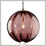 Abat jour | Suspension globe en verre nervuré Éclat rétro & charme coloré 20 cm / Rouge / 1.5 m