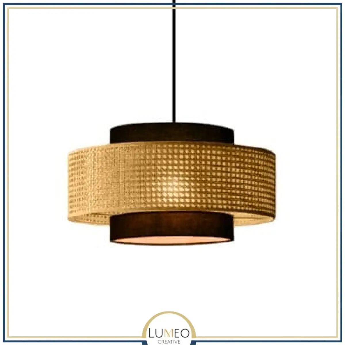 Abat jour | Suspension ronde en rotin tressé style bohème 40 cm / Noir / 1.2 m