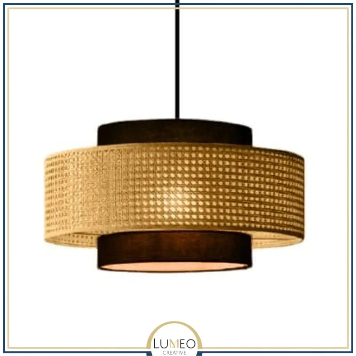 Abat jour | Suspension ronde en rotin tressé style bohème 50 cm / Noir / 1.2 m