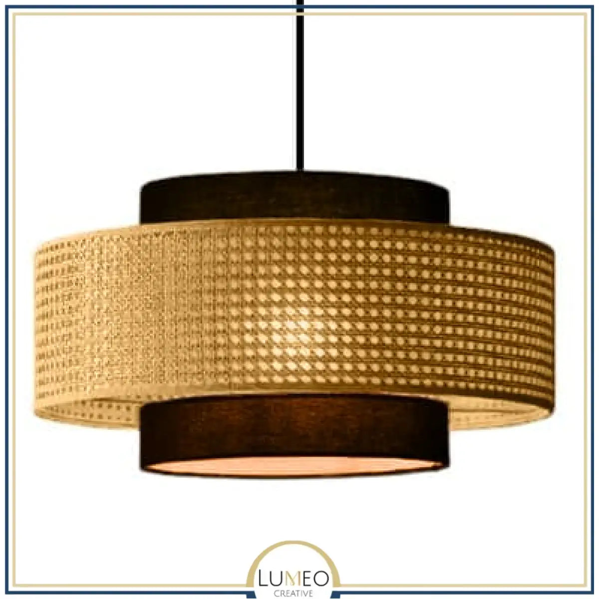 Abat jour | Suspension ronde en rotin tressé style bohème 60 cm / Noir / 1.2 m