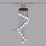 Suspension noir ou doré & boule en verre dépoli