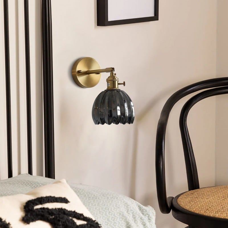 Applique murale vintage en verre nervuré | Luminaire suspendu ou fixe