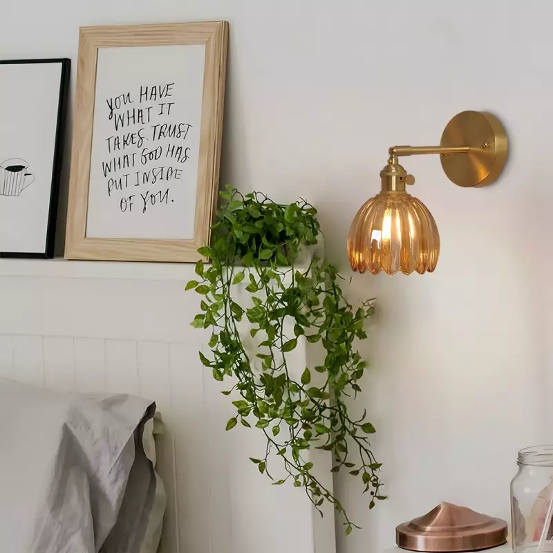 Applique murale vintage en verre nervuré | Luminaire suspendu ou fixe