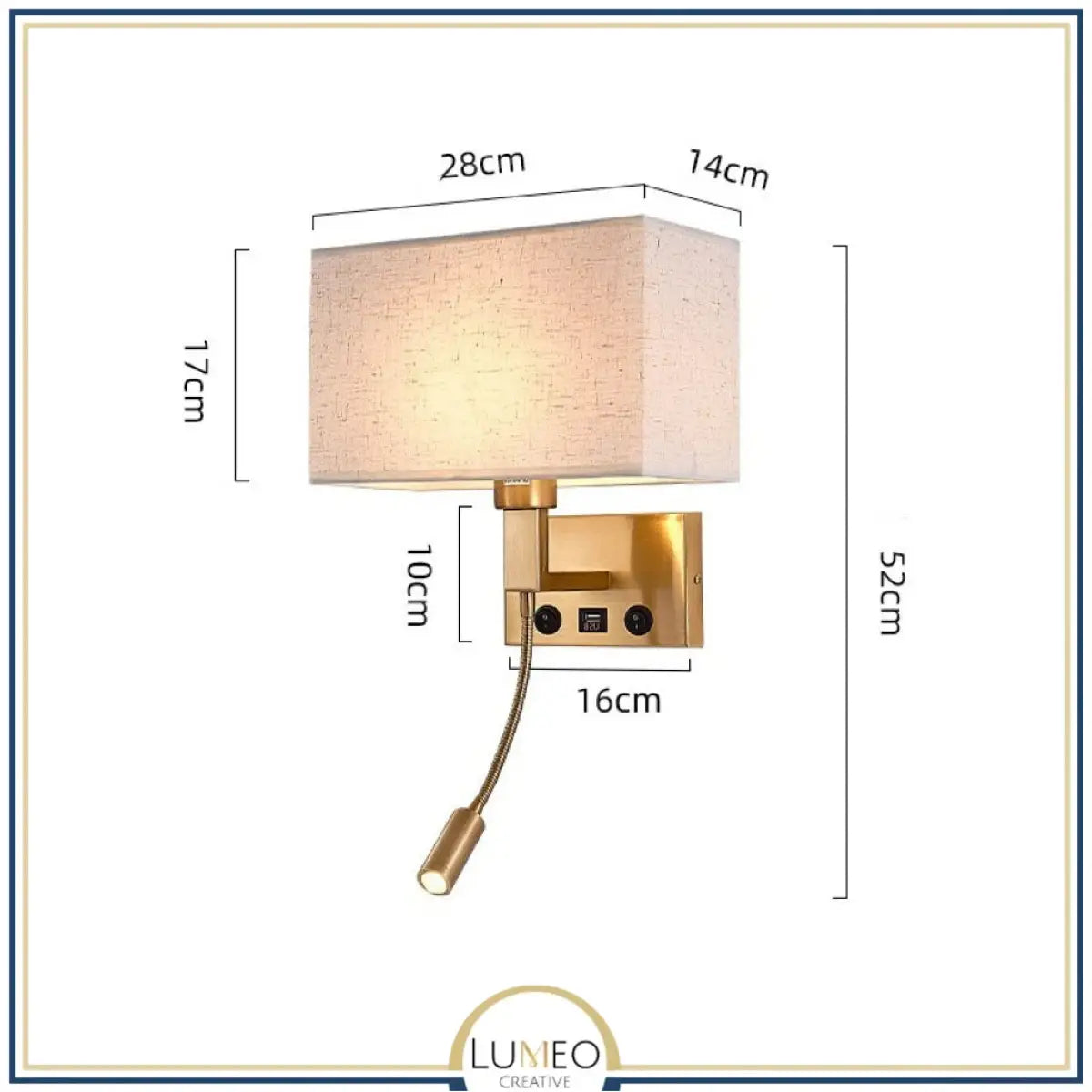 Applique murale avec liseuse LED | Luminaire de chevet chic et élégant Or / B / Avec USB / Blanc chaud