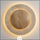 Applique murale cercle bois & pierre rétroéclairée | Luminaire mural au design naturel Blanc chaud