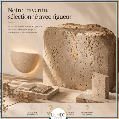 Applique murale en travertin | Luminaire en pierre naturelle DEMI-LUNE