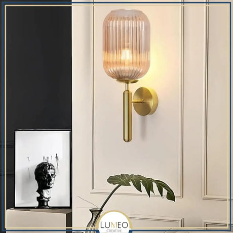 Applique murale torche dorée en verre vintage CRISTALI | Verre fumé ou coloré
