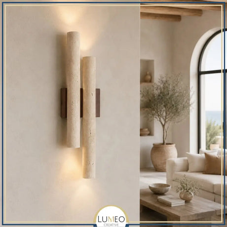 Applique murale travertin & bois | Luminaire en pierre naturelle ORGUE