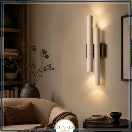 Applique murale travertin & bois | Luminaire en pierre naturelle ORGUE