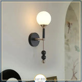 Applique murale vintage globe en verre & bois | Luminaire au charme rétro chic Noir / Blanc froid