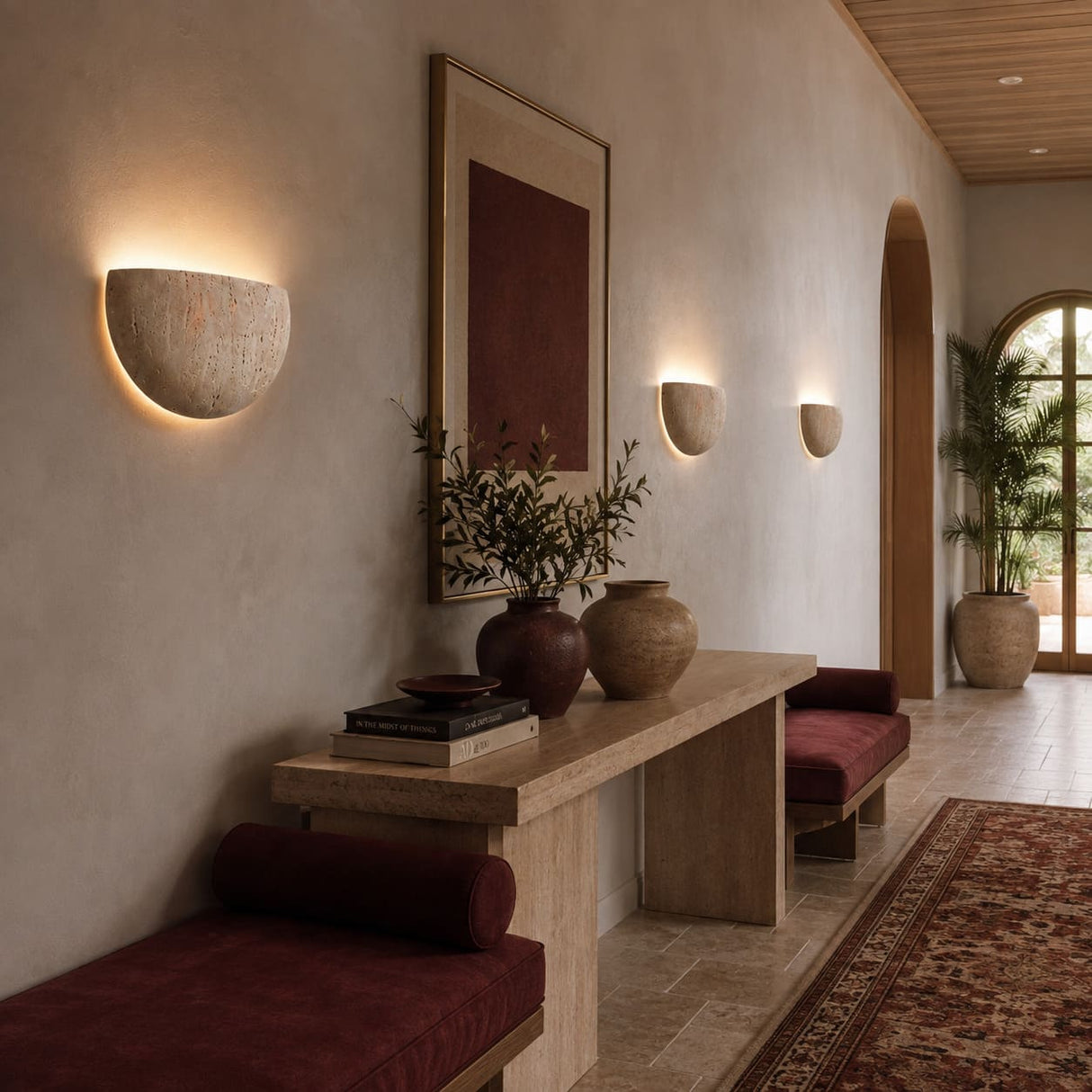 Applique murale en travertin | Luminaire en pierre naturelle DEMI-LUNE